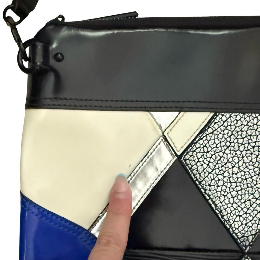 3.1 Phillip Lim Geometric Blue Cream Black Silver Patent Leather Clutch Bag - Picture 11 of 12